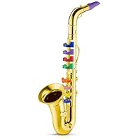 Lewtemi Gold Saxophone Musical Instruments Toy for Kid Toddler Fake Plastic Preschool Music Toy Gift Portable Wind Instrument Early Educational Teaching Songs Gifts for Toddlers Children