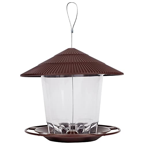 FORUP Panorama Bird Feeder, Hanging Wild Bird Feeder with Round Shaped Roof, Gazebo Bird Feeder for Outside Garden Yard Decoration, Brown