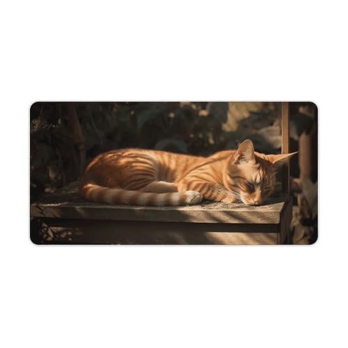 Tapis de souris bureau xxl motif chat orange imperméable avec base caoutchouc