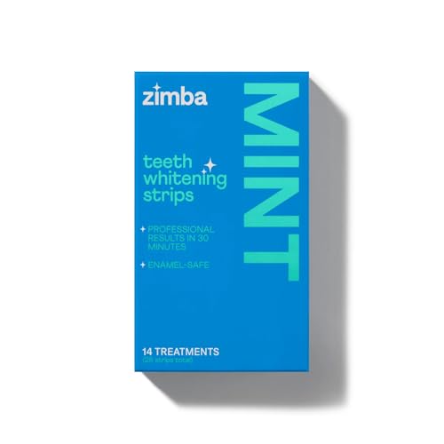 Zimba Teeth Whitening Strips Vegan Whitening Strip Enamel Safe Teeth Whitening Hydrogen Peroxide Teeth Whitener for Coffee, Wine, Tobacco, and Other Stains, 28 Strips (14 Day Treatment), Mint