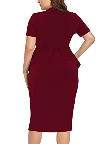Image of WanMem Plus Size Dress for Curvy Women Semi Formal Cocktail Party Midi Dress Bodycon Short Sleeve Bow Ruffle Pencil Dresses
