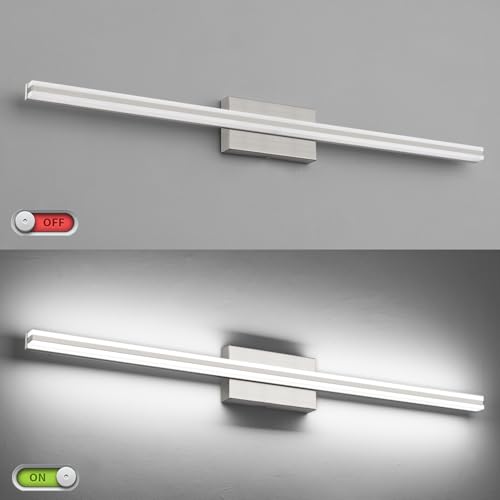 Image of SOLFART Bathroom Light Fixtures Brushed Nickel 40 Inches Modern LED Bathroom Light Fixtures Over Mirror Dimmable Wall Lights S8200-1020mm-NK-D