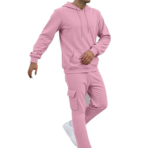 Chándal tipo cargo para hombre y hombre, con capucha, manga larga, cordón ajustable, bolsillos canguro, sudadera táctica de combate, ropa deportiva casual, rosa, 3XL