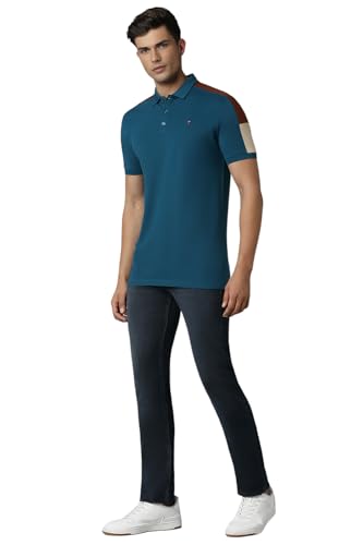 Image of Louis Philippe Men's Slim Fit Premium High-End Pique in Superior Cotton Cut & Sew Design Color Block Shoulder Half Sleeve Polo Tshirt