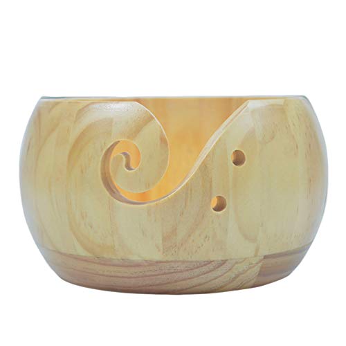 Joyeee Bols en bois pour tricoter, bol rond tissé avec trous de perçage, support de fil pour tricot et crochet pour maman, épouse, grand-mère, surface lisse, léger et facile à transporter Cover