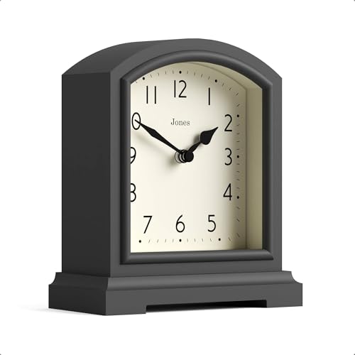 JONES CLOCKS® Tavern Mantel Clock - Traditional/Classic Design - Bedroom Clock - Living Room Clock - Office Clock - Mantel Clock - Desk Clock - Shelf Clock - Small Clock (Dark Grey)