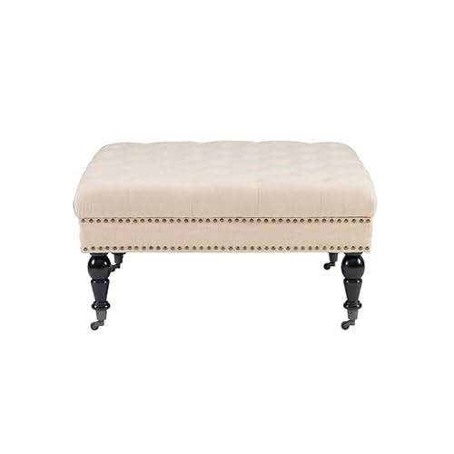 Linon Isabelle Square Wood Upholstered Ottoman In Natural Beige #TOP6
