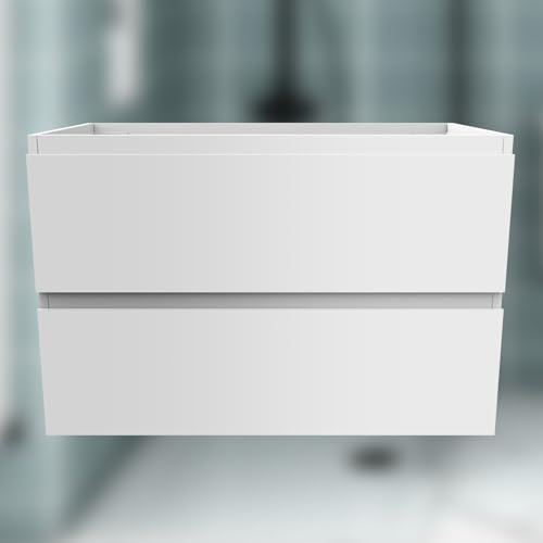 Acezanble Unterschrank Waschtischunterschrank Hochglanz Weiß,Waschbeckenunterschrank mit 2 Schubladen SoftClose Wandmonatge 50x38,5x52cm