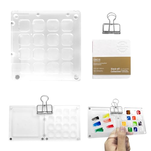 Acuarelas Mini, Paleta Pintura Set, Paleta Humeda Bolsa de Viaje Portátil, Paleta Acuarela con 15 Compartimentos y Cuaderno de Dibujo para Acuarela, Paleta Pintura Acrilica, Wet Palette