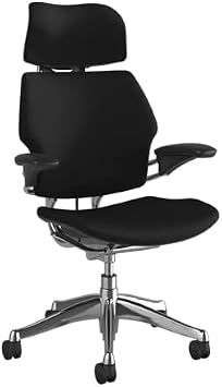 كرسي مكتب حرية Humanscale مع مسند الرأس - كرسي عمل مريح مع ارتفاع قياسي قابل للتعديل الأسلحة دورون - عجلات للسجاد - إطار من الألومنيوم المصقول مع نسيج اللوتس الأسود