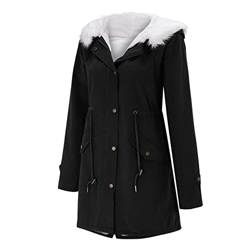 Generisch Abrigo de invierno para mujer con cuello acolchado como chaqueta forrada cálida para exteriores para mujer de talla grande (negro, XXXL)