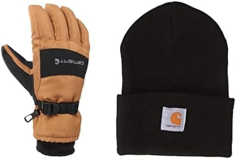 Carhartt Cuffed Beanie and Gloves bundle, Small (Pack of 1) Brown/Black and Black Beanie