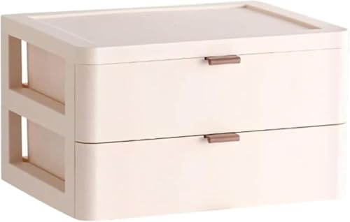 Livmorx 文房具 机上 化粧品収納ケース ボックス 引き出し 小物入れ引き出し (2層,ピンク)