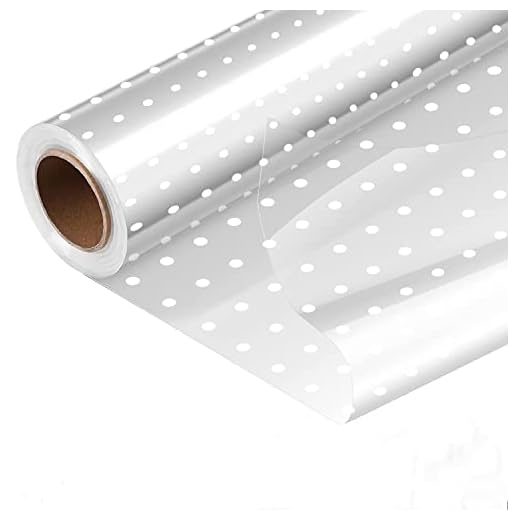 YSTrillion Papel Celofán Rollo Celofán Transparente de Lunares Blancos,Transparente Papel Flor Envoltura,Papel de Regalo Transparente para Floristería,Envolver Cestas,Ramos(54CM*30M)