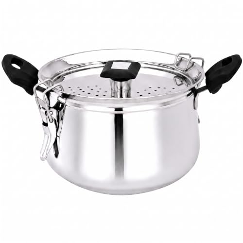 Image of MYNAKSHA Stainless Steel Strainer Pot with Lid, Heavy Base Rice Cooker with Locking Handles, Induction & Gas Compatible, Drain Easily, Ideal for Pasta, Lentils,Noodles & Vegetables - 3.3 L
