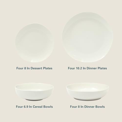 Image of Gibson Home Lindendale 16 Piece Porcelain Ceramic Plates and Bowls Dishes Scratch and Chip Resistant Service for 4 Dinnerware Set - White
