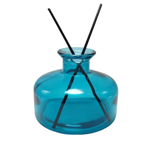Botella difusora de vidrio azul 200 ml redonda recargable