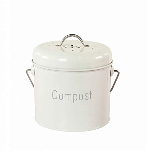 Compost bin kitchen table compost collecting container kitchens, antique cream color, for food/fruit/nuts waste recycling-White