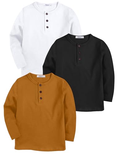 Arshiner Toddler Boys 3 Pack Long-Sleeve Henley T-Shirts Casual Cotton Graphic Shirt for 2-9 Years