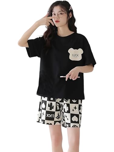 Image of Louis Luxe Cotton Blend Womens Korean Night Dress || Short Pyjama Set || Korean Nightsuit || Women Nightwear ||Round Neck Short Sleeve Nightsuit || Loungewear || Everyday Nightdress