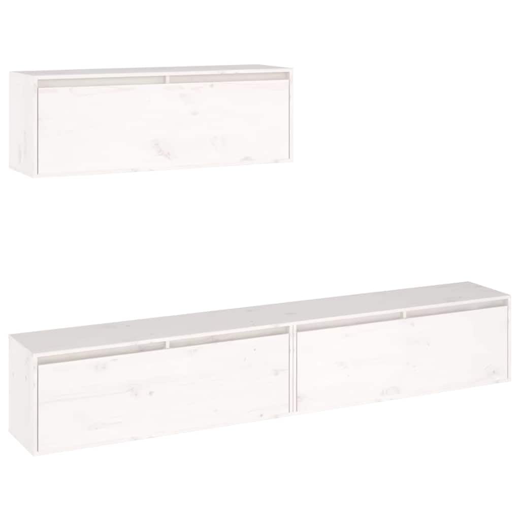 Set di 3 mobili da parete per TV, in legno di pino massiccio