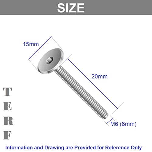 TERF® M6 X 20mm Joint Connector Bolts M6 (6mm) X 20mm Barrel Bolts Hex Allen Key Socket Flat Head Furniture Joint Connector Bolt - Image 3