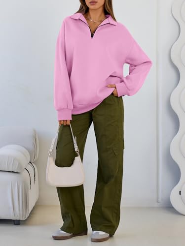 Image of Trendy Queen Women's Oversized Sweatshirts Half Quarter Zip Fleece Sweaters | Soft Cozy Zip Pullover, Comfort Warm Sweaters for Fall Winter, Fashion Mock Neck Outfits
