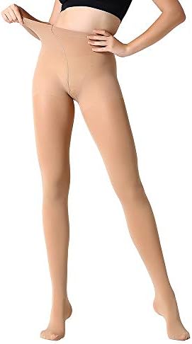 MANZI 1 Pairs Run Resistant Control Top Panty Hose Opaque Tights(Small, Suntan)