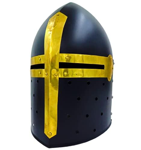 Image of AnNafi Medieval Black Sugarloaf Helmet, Ancient Roman Armor Spartan Knight Helm, Wearable Headwear with Stand