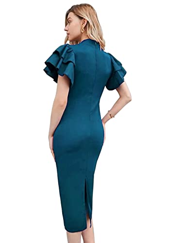 Image of Selvia Women Women's Synthetic Bodycon Knee-Length Dress (361TK10203N-S Teal Blue S)