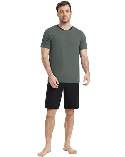 Image of NACHILA Men's Pajama Set, Cooling Bamboo Viscose Short Sleeve Top & Shorts