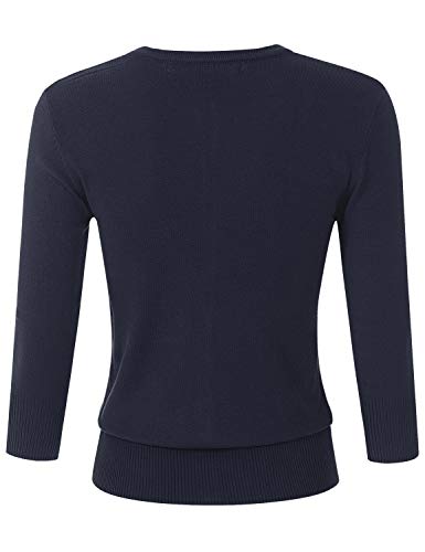 Image of Women's 3 /4 Sleeve Crew Neck Button Down Stretch Knit Cardigan Sweater (S-3XL)