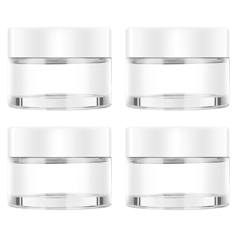 4 Pack 1oz Small Glass Containers with Lids, Tecohouse Glass Jars with White Lids & Inner Liners, Mini Travel Toiletries Container for Slime, Makeup, Cream, Lotion, Cosmetic Cover