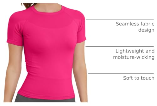 Image of MathCat Short Sleeve Workout Tops for Women, Seamless Women's Compression Shirt, Yoga Running Athletic Shirts Soft Gym Tops