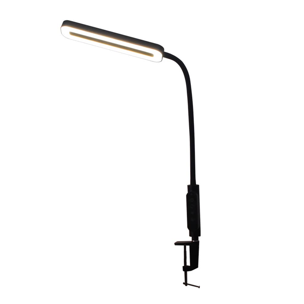 LED Schreibtischlampe Schwarz Klemmlampe Leselampe 12W Flexibles Klemmlicht 3 Farb & 10 Helligkeitsstufen Schwanenhals Klemmleuchte für Schlafzimmer Augenpflege Büro Tischlampe