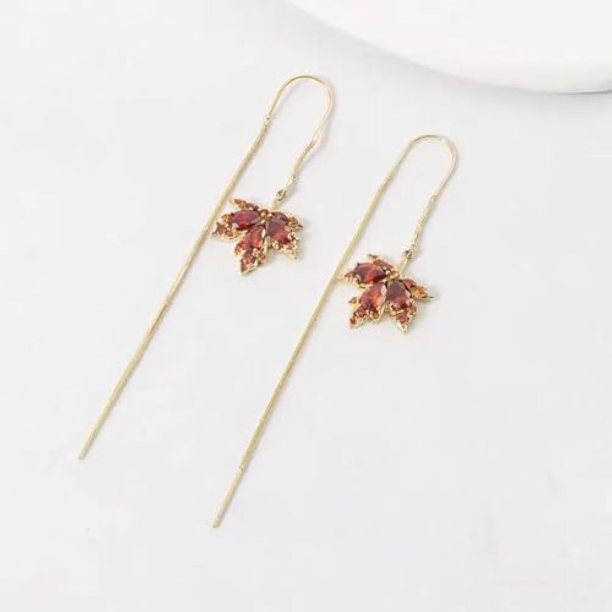 Red Maple Leaf Rhinestone Stud Earrings, Autumn Gift