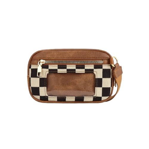 RFID Blocking Wristlet Wallet for Women - PU Leather Crossbody Bag with Transparent Card Slots, Lightweight Card Holder & Coin Pocket for Daily Essentials (Checkered Brown)2