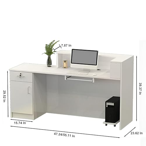 Front Desk Reception Counter, Front Counter Desk with Lockable Drawer, Reception Counter, Modern Retail Counter for Checkout Office/Beauty Salon/Lobby C-Right(Multi-Colored+Black-L,Small)