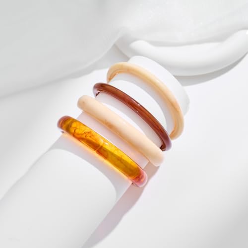 4Pcs Multicolor Acrylic Resin Bangle Bracelet Set for Women Vintage Acetate Mottled Stackable Bangles Trendy Simple Geometric Round Bracelets3