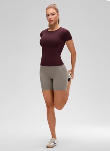 Image of CRZ YOGA Softembrace High Neck T-Shirt | Workout, Ultra Soft, Tight Fit, Waist Length, Short Sleeve Tops for Women