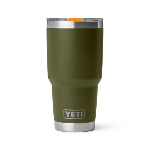 Image of YETI Rambler 30 oz Tumbler, Stainless Steel, Vacuum Insulated with MagSlider Lid, Olive /King Crab Orange