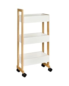 Shelfmade Bambus Nischenregal 3-Korb Küchenwagen Weiß
