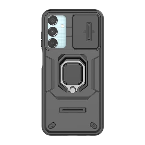 Image of SHINESTAR Tough Armor Samsung Galaxy M15 5G / F15 5G Bumper Back Case Cover | Ring Holder & Sliding Camera Shield Cover | 360 Degree Protection Back Case Cover (Black)