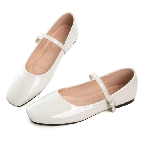 Image of TN TANGNEST Leather Flats for Women Retro Mary Jane Flats | Comfortable Square Toe Slip On Flats with Buckle Strap, Soft Work Flats Office Shoes