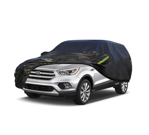 Image of KouKou Waterproof SUV Car Cover Suitable for Ford Escape from 2000 to 2025, 7 Layers Windproof All Weather Waterproof Outdoor Cover Sun Rain UV Dust Snow Protection. Black
