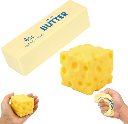 Butter Squishy Sensory Cheese Block Slow Rise Squishy 2026 New Adults Soft Novelty Rebounding Sensory Theme Cheese Butter Stress Balls (a set of 2pcs)