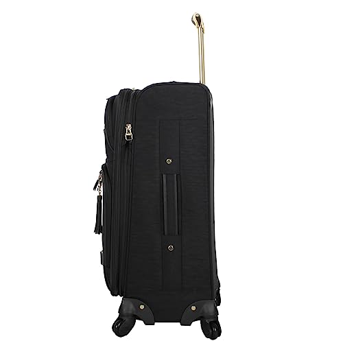 Steve Madden Designer Luggage Collection - Lightweight 24 Inch Expandable Softside Suitcase - Mid-size Rolling 4-Spinner Wheels Checked Bag (Black, 24in)3