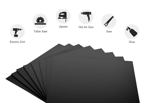 KAITELA ABS Plastic Sheet 8" x 12" x 0.060" Thick Black Moldable Flexible Thermoplastic Panel 1/16" Thick (1.5mm) for Craft Projects, Robotics Competitions - Textured & Smooth Surface, Pack of 2