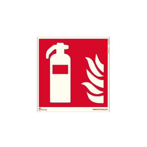 FireLoq Feuerlöscher Symbolschild F001 nachleuchtend 15 x 15 cm nach nach DIN EN ISO 7010 F001 DIN 67510 auf Kunststoffplatte mit selbstklebender Schaumschicht