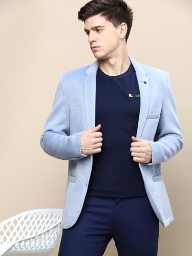 Image of SHOWOFFFF Men Solid Single Breasted Party Blazer | Notched Lapel Full Sleeves Cotton Blazer's for Mens | Slim Fit Regular Length Blazers for Men's